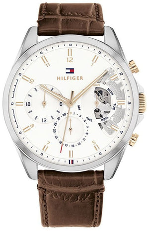 Tommy Hilfiger Baker Chronograph White Dial Brown Leather Strap Watch For Men - 1710450 Buy Now By Tommy Hilfiger