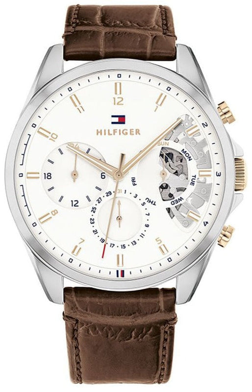 Tommy Hilfiger Baker Chronograph White Dial Brown Leather Strap Watch For Men - 1710450 Buy Now By Tommy Hilfiger