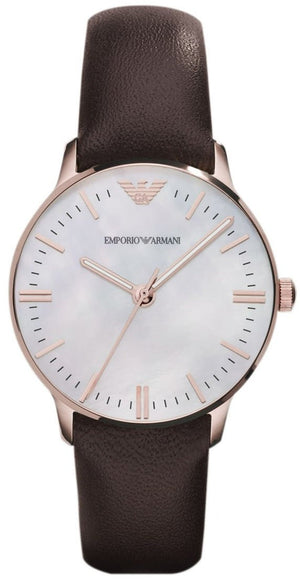 Emporio Armani Classic Quartz Mother of Pearl Dial Brown Leather Strap Watch For Women - AR1601 Buy Now By Emporio Armani
