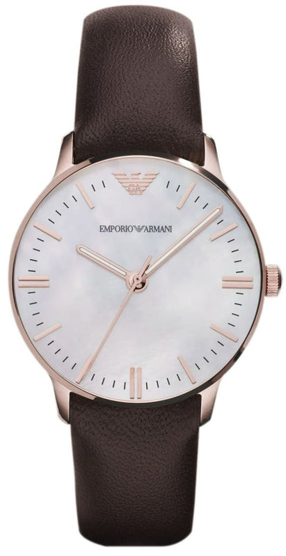 Emporio Armani Classic Quartz Mother of Pearl Dial Brown Leather Strap Watch For Women - AR1601 Buy Now By Emporio Armani