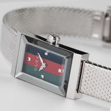 Gucci G Frame Quartz Diamonds Green & Red Mother of Pearl Dial Silver Mesh Bracelet Watch For Women - YA147510 Buy Now By Gucci