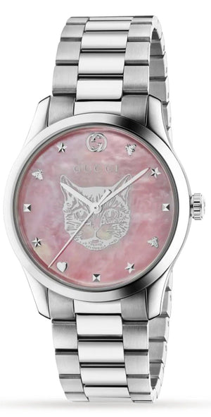 Gucci G Timeless Quartz Mother of Pearl Pink Dial Silver Steel Strap Watch for Women - YA1264166 Buy Now By Gucci