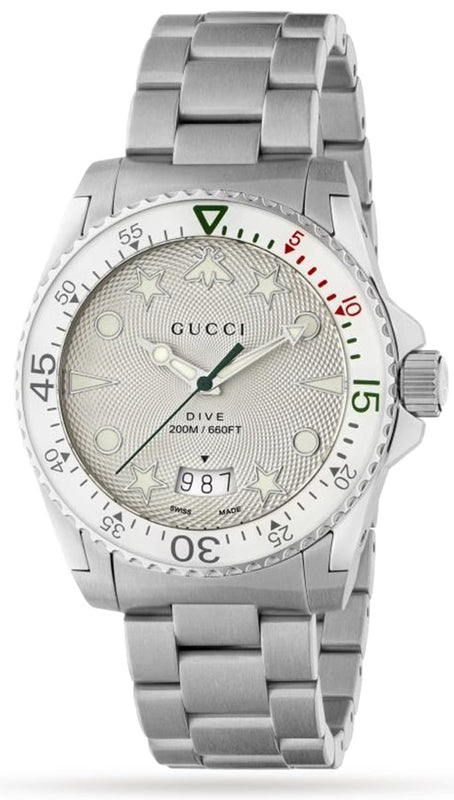 Gucci Dive Quartz White Dial Silver Steel Strap Watch For Men - YA136336 Buy Now By Gucci