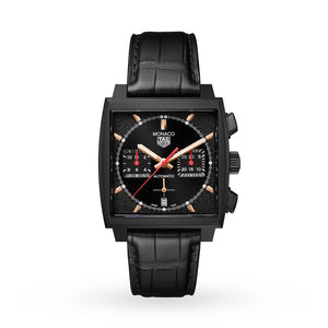 Tag Heuer Monaco Automatic Chronograph Black Dial Black Leather Strap Watch for Men - CBL2180.FC6497 Buy Now By Tag Heuer