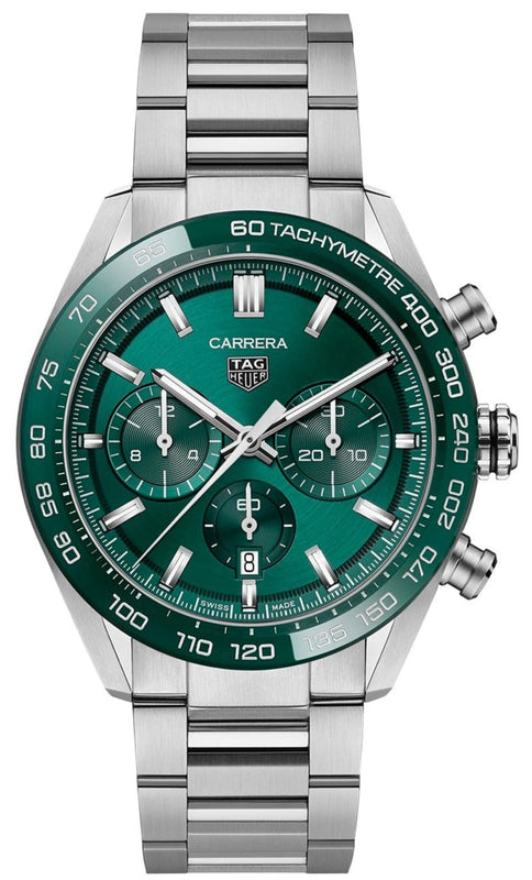 Tag Heuer Carrera Chronograph 44mm Green Dial Silver Steel Strap Watch for Men - CBN2A1N.BA0643 Buy Now By Tag Heuer