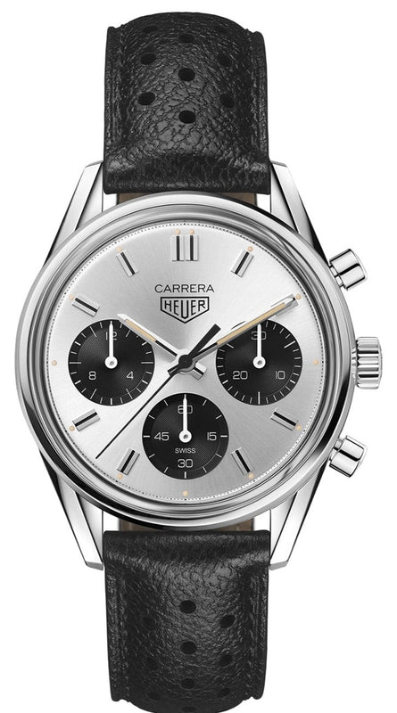 Tag Heuer Carrera Chronograph 60th Anniversary Silver Dial Black Leather Strap Watch for Men - CBK221H.FC8317 Buy Now By Tag Heuer