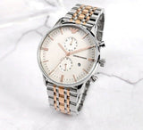 Emporio Armani Chronograph White Dial Two Tone Steel Strap Watch For Men - AR0399 Buy Now By Emporio Armani