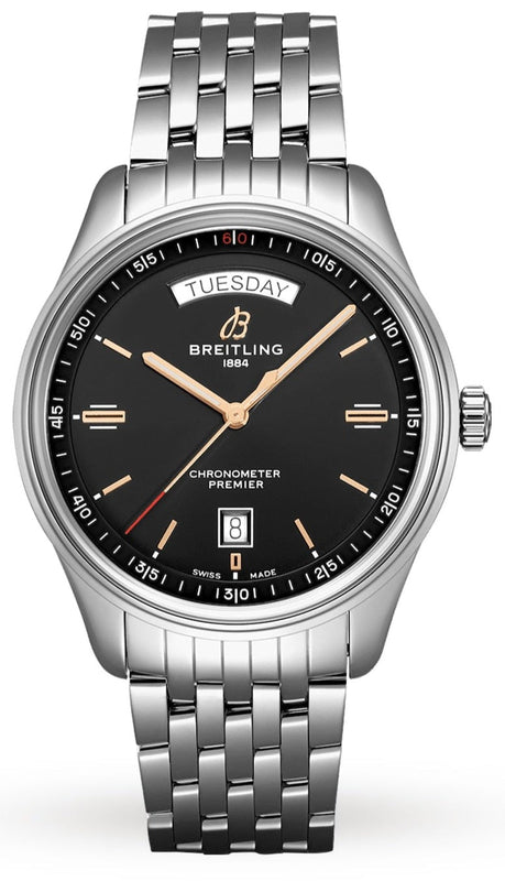Breitling Premier Automatic 40mm Day & Date Black Dial Silver Steel Strap Mens Watch - A45340241B1A1 Buy Now By Breitling