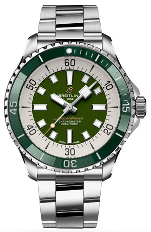 Breitling Superocean Automatic 44mm Navy Green Dial Green Rubber Strap Watch for Men - A17376A31L1A1 Buy Now By Breitling