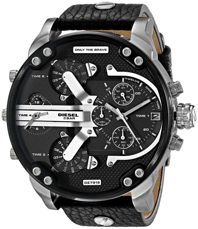 Diesel Mr Daddy Chronograph Black Dial Black Leather Strap Watch For Men - DZ7313 Buy Now By Diesel