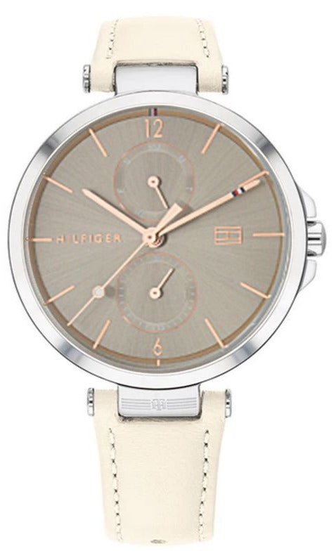 Tommy Hilfiger Angela Silver Dial Cream Leather Strap Watch for Women - 1782123 Buy Now By Tommy Hilfiger