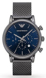Emporio Armani Chronograph Blue Dial Gun Metallic Mesh Bracelet Watch For Men - AR1979 Buy Now By Emporio Armani