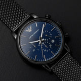 Emporio Armani Chronograph Blue Dial Gun Metallic Mesh Bracelet Watch For Men - AR1979 Buy Now By Emporio Armani