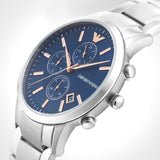 Emporio Armani Renato Chronograph Blue Dial Silver Steel Strap Watch For Men - AR11458 Buy Now By Emporio Armani