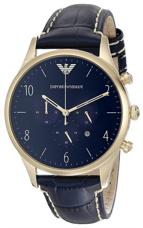Emporio Armani Chronograph Midnight Blue Dial Blue Leather Strap Watch For Men - AR1862 Buy Now By Emporio Armani