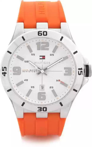 Tommy Hilfiger Analog White Dial Orange Rubber Strap Watch for Men - 1791063 Buy Now By Tommy Hilfiger