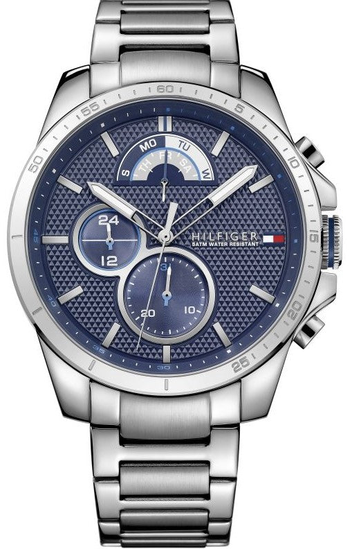 Tommy Hilfiger Decker Quartz Blue Dial Silver Steel Strap Watch for Men - 1791348 Buy Now By Tommy Hilfiger