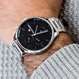 Tommy Hilfiger Chase Quartz Black Dial Silver Steel Strap Watch For Men - 1791485 Buy Now By Tommy Hilfiger