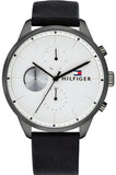 Tommy Hilfiger Lexor Silver Dial Black Leather Strap Watch For Men - 1791489