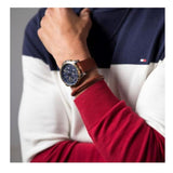 Tommy Hilfiger Decker Blue Dial Brown Leather Strap Watch for Men - 1791561