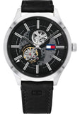 Tommy Hilfiger Spencer Skeleton Black Dial Black Leather Strap Watch for Men - 1791641 Buy Now By Tommy Hilfiger
