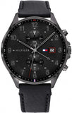 Tommy Hilfiger West Chronograph Black Dial Black Leather Strap Watch For Men - 1791711