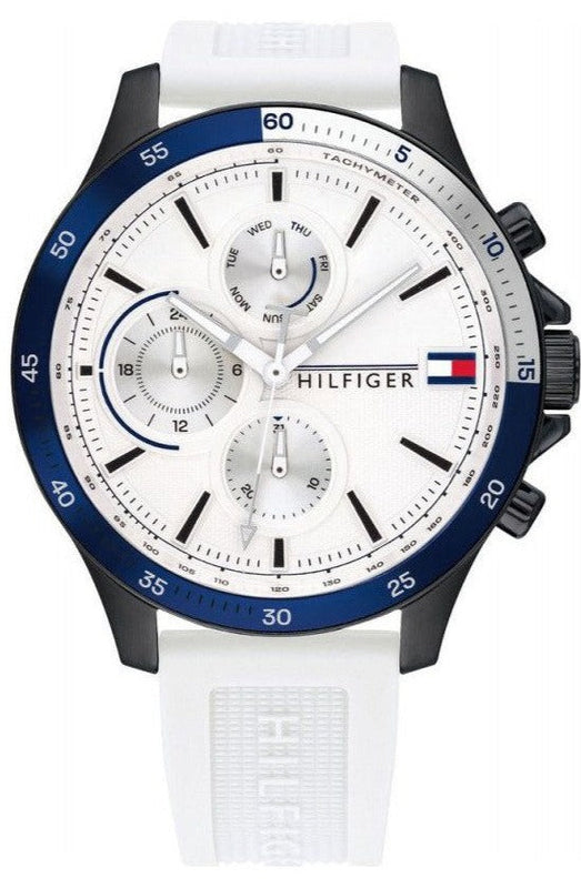 Tommy Hilfiger Bank Chronograph White Dial White Rubber Strap Watch for Men - 1791723 Buy Now By Tommy Hilfiger