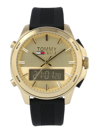 Tommy Hilfiger Jeans Digital Analog Gold Dial Black Rubber Strap Watch For Women - 1791762 Buy Now By Tommy Hilfiger
