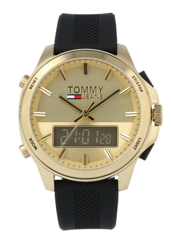 Tommy Hilfiger Jeans Digital Analog Gold Dial Black Rubber Strap Watch For Women - 1791762 Buy Now By Tommy Hilfiger