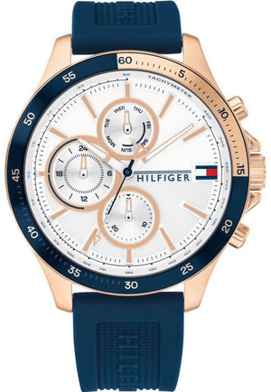 Tommy Hilfiger Bank Multifunction Quartz White Dial Blue Rubber Strap Watch for Men - 1791778 Buy Now By Tommy Hilfiger