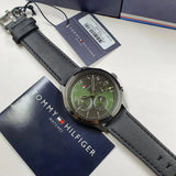 Tommy Hilfiger Asher Chronograph Green Dial Black Leather Strap Watch For Men - 1791856 Buy Now By Tommy Hilfiger