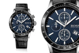 Hugo Boss Rafale Chronograph Quartz Blue Dial Black Leather Strap Watch For Men - HB1513391 Buy Now By Hugo Boss