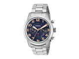 Fossil Pilot 54 Chronograph Navy Blue Dial Silver Steel Strap Watch for Men - FS5203 Buy Now By Fossil