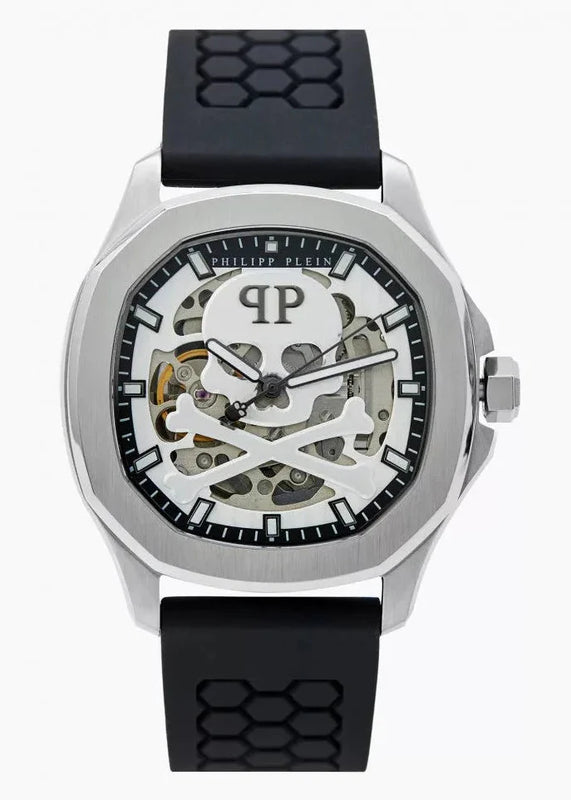 Philipp Plein High-Conic Automatic Silver Dial Black Silicone Strap Watch For Men- PWRAA0123 Authentic Buy Shop Now