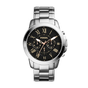 Fossil Grant Chronograph Black Dial Silver Steel Strap Watch for Men - FS4994 Buy Now By Fossil
