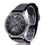 Emporio Armani Meccanico Skeleton Black Dial Black Leather Strap Watch For Men - AR60026 Buy Now By Emporio Armani
