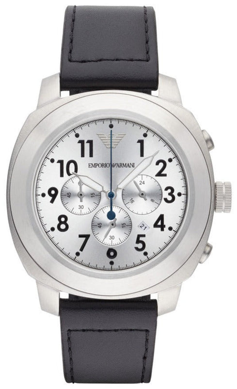 Emporio Armani Sportivo Chronograph Silver Dial Black Leather Strap Watch For Men - AR6054 Buy Now By Emporio Armani