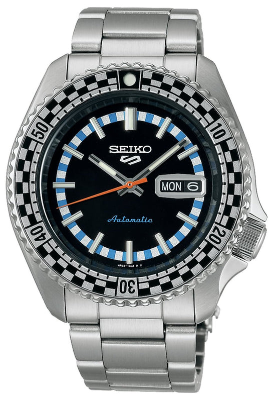 Seiko 5 Sports Checker Flag Special Edition Black Dial Silver Steel Strap Watch For Men - SRPK67K1 Buy Now By Seiko
