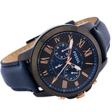 Fossil Grant Chronograph Black Dial Blue Leather Strap Watch for Men - FS5061 Buy Now By Fossil