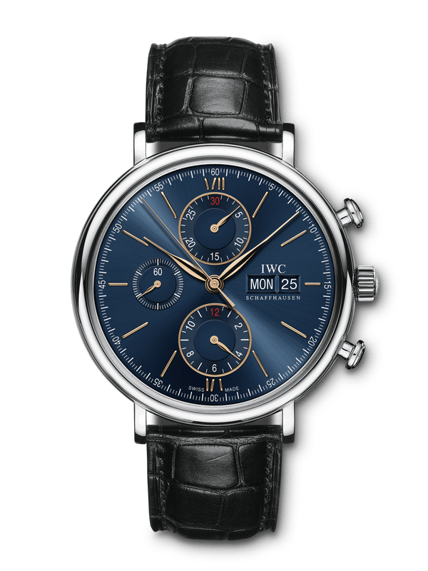 IWC Portofino Chronograph Blue Dial Black Leather Strap Watch for Men - IW391036 Buy Now By IWC