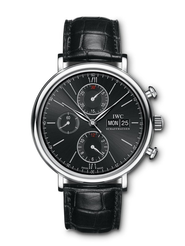 IWC Portofino Chronograph Black Dial Black Leather Strap Watch for Men - IW391029 Buy Now By IWC