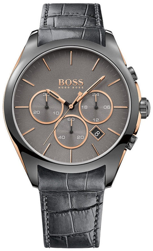 Hugo Boss Onyx Chronograph Grey Dial Black Leather Strap Watch For Men - HB1513366 Buy Now By Hugo Boss