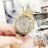 Guess Analog Diamonds Silver Dial Gold Steel Strap Watch For Women - W1013l2 Buy Now By Guess