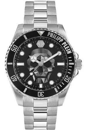 Philipp Plein The $kull Diver Black Dial Silver Steel Strap Watch For Men- PWOAA0522 Authentic Buy Shop Now