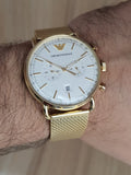 Emporio Armani Aviator Chronograph Quartz Beige Dial Gold Mesh Bracelet Watch For Men - AR11315 Buy Now By Emporio Armani