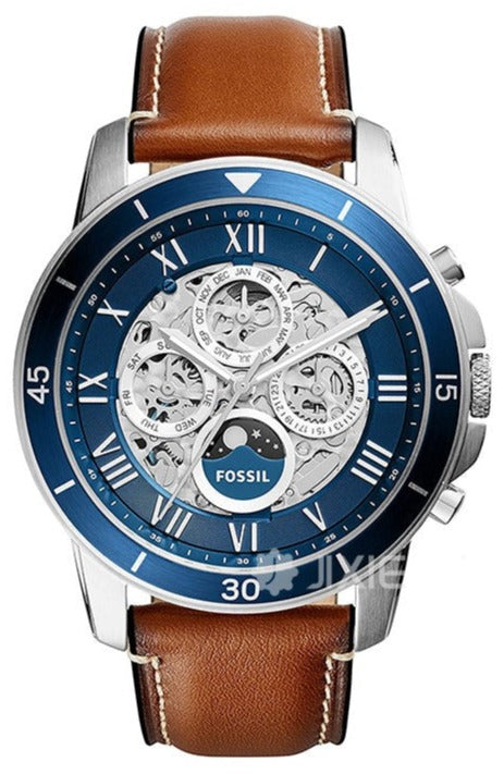 Fossil Grant Sport Automatic Skeleton Blue Dial Brown Leather Strap Watch for Men - ME3140 Buy Now By Fossil