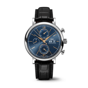 IWC Portofino Chronograph Blue Dial Black Leather Strap Watch for Men - IW391036 Buy Now By IWC