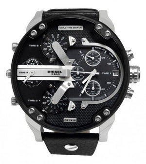 Diesel Mr Daddy Chronograph Black Dial Black Leather Strap Watch For Men - DZ7313 Buy Now By Diesel