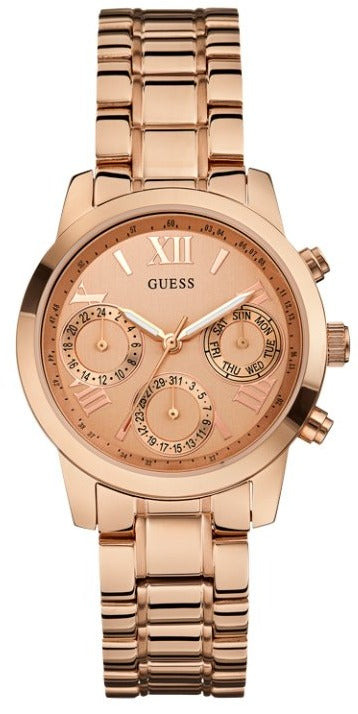 Guess Mini Sunrise Chronograph Quartz Rose Gold Dial Rose Gold Steel Strap Watch For Women - W0448L3 Buy Now By Guess