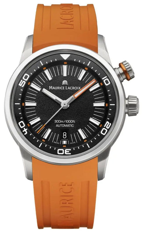 Maurice Lacroix Pontos S Diver Black Dial Orange Rubber Strap Watch For Men - PT6248-SS00L-330-J Buy Now By Maurice Lacroix